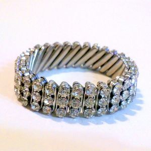 Vintage Silver Tone Prong Set Clear Rhinestone Expansion Bracelet